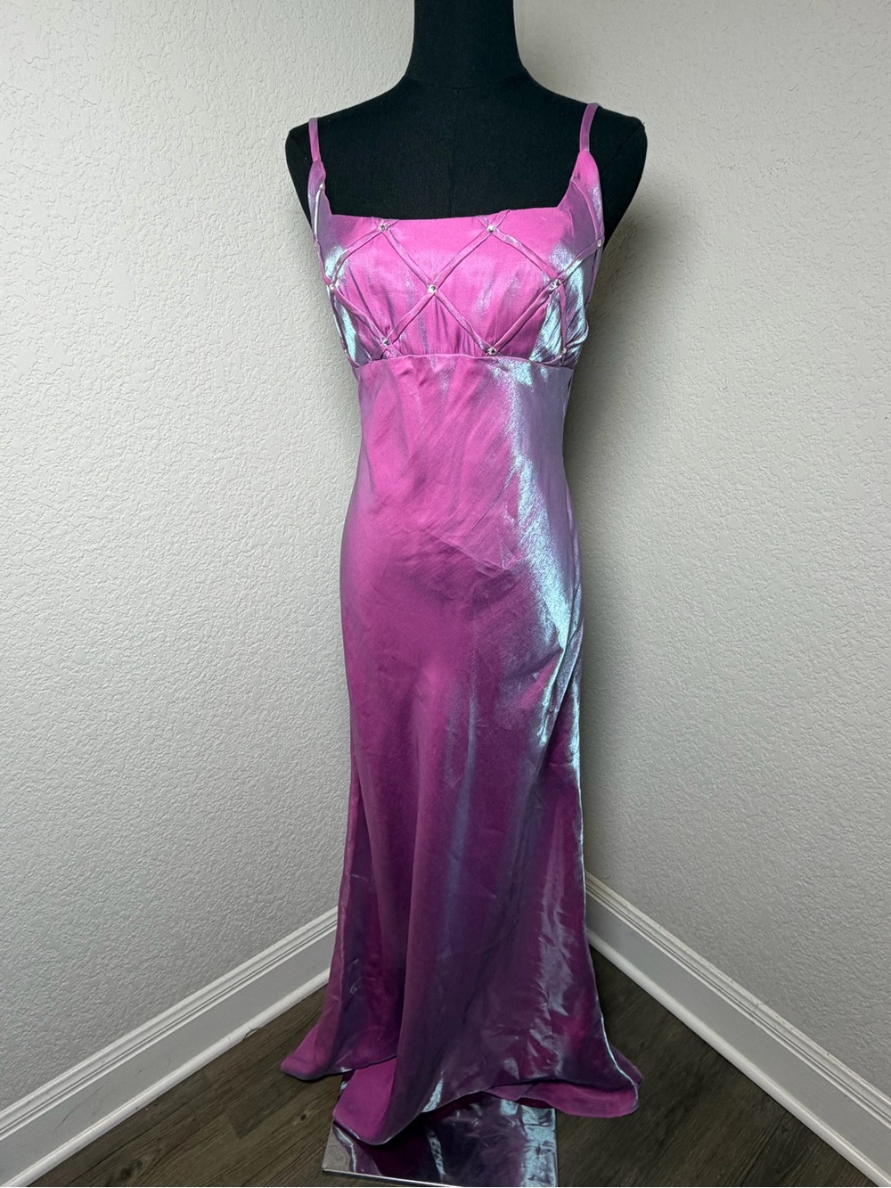 Iridescent Purple Maxi Slip Dress with Beaded Bust